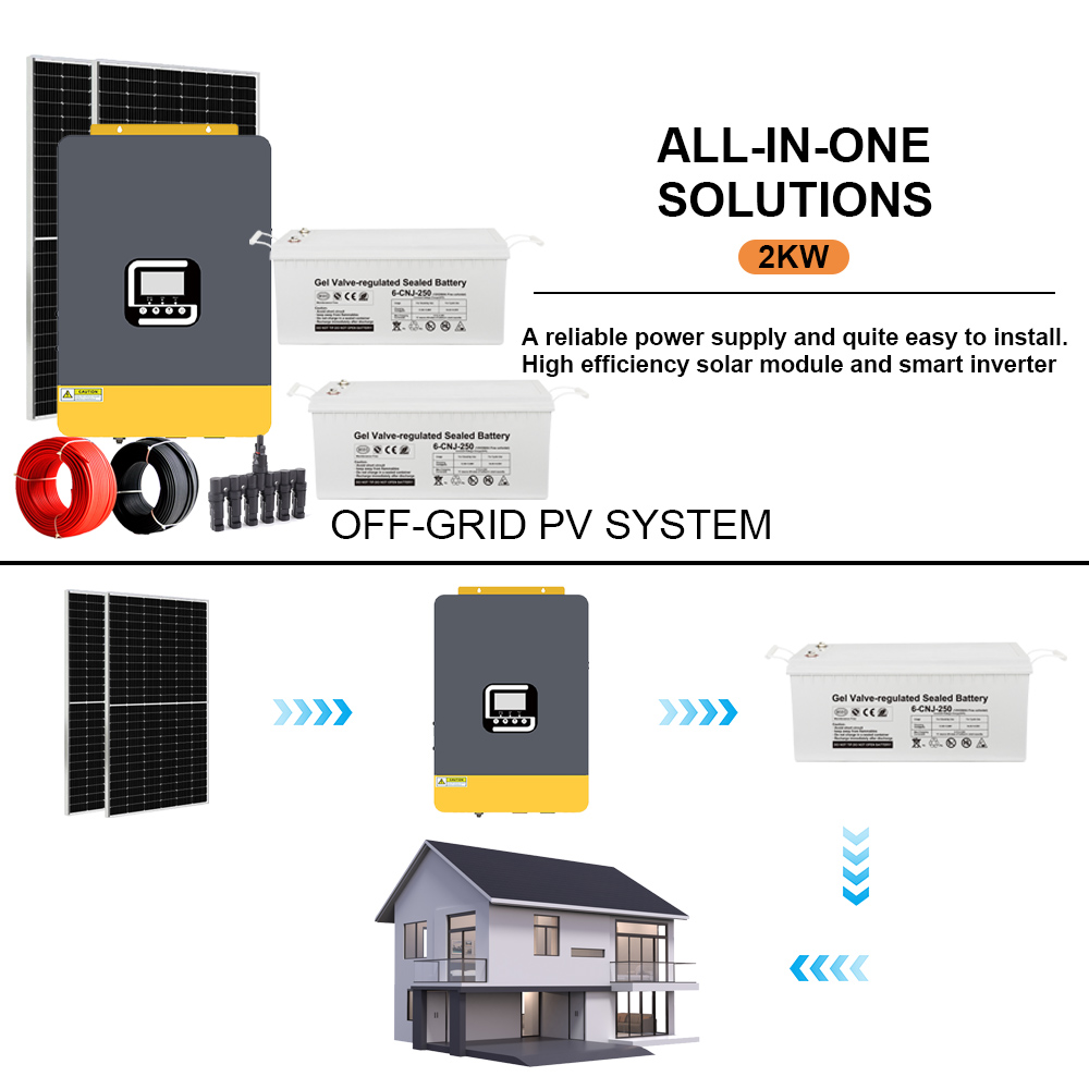 2kw Home On Off Grid Solar Energy System 120V/220V/230V/240V Adjustable Voltage