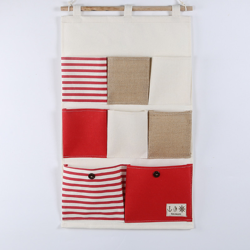 Puting hanging storage bag pockets organizer door wall chest holder customizable blue red stripe cotton