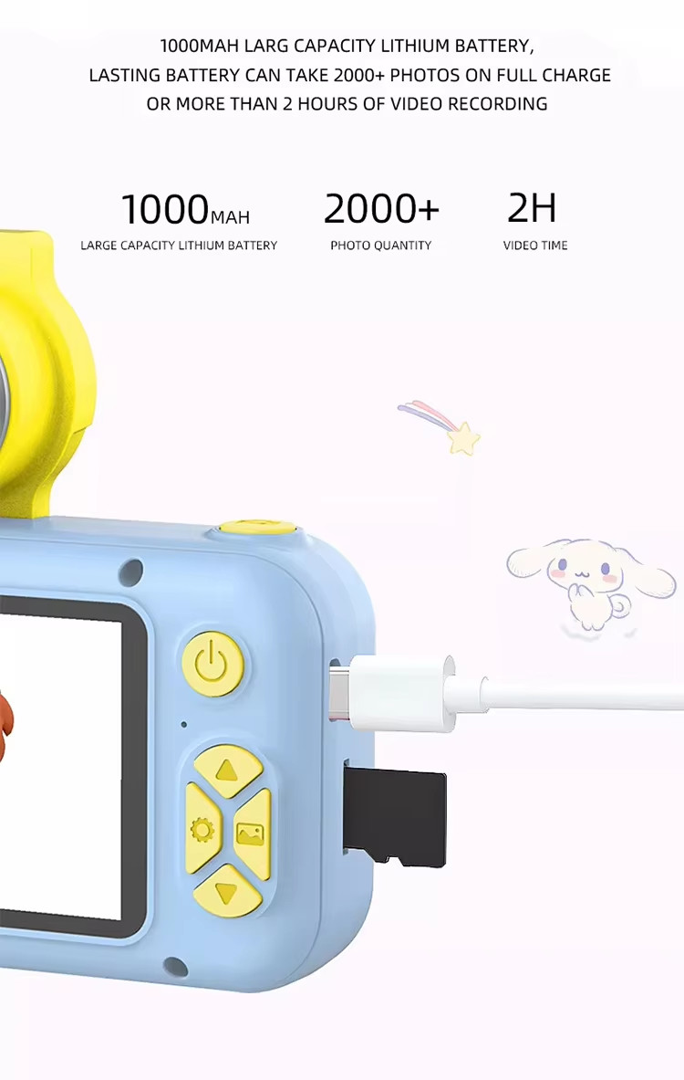 Auto Focusing Cute Cartoon IPS Screen Rechargeable Filter Photos 1080P Kids' Digital Camera