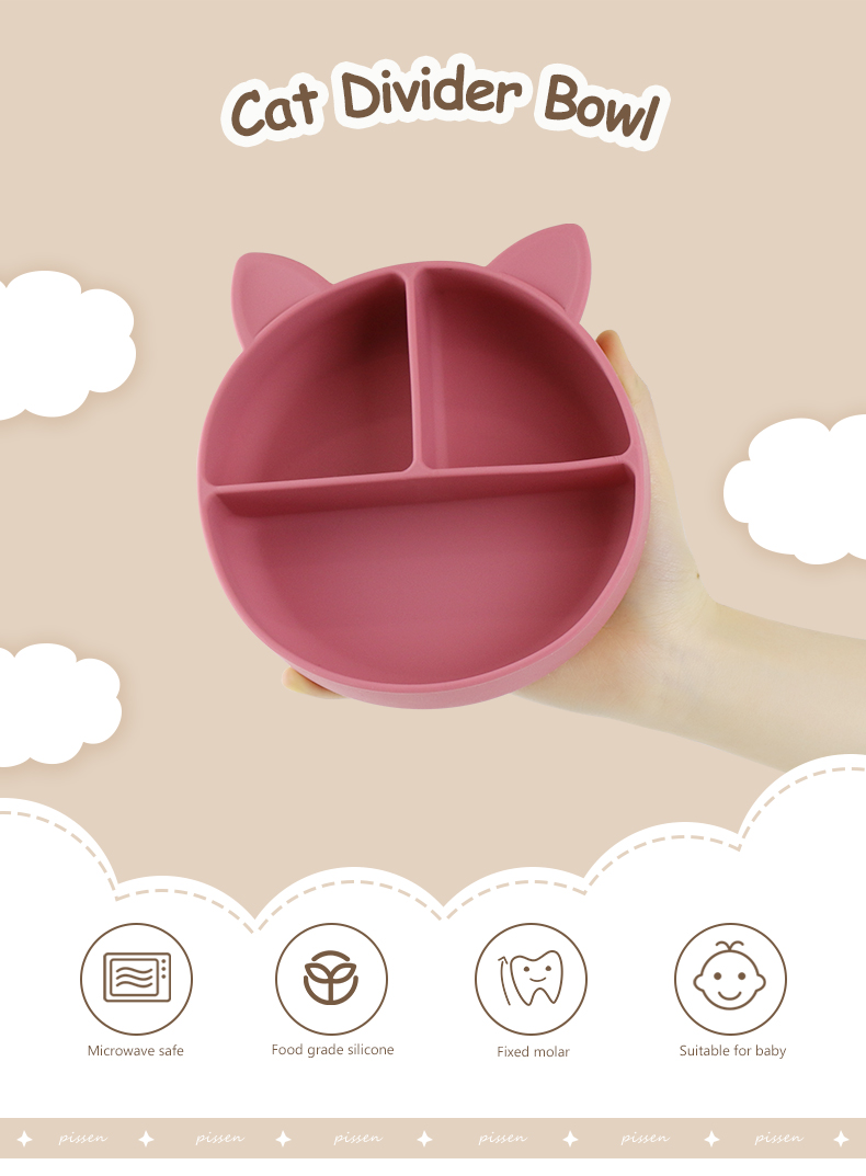 Cat Style Kids Silicone Bowl , Colorful Silicone Divided Suction Plate OEM