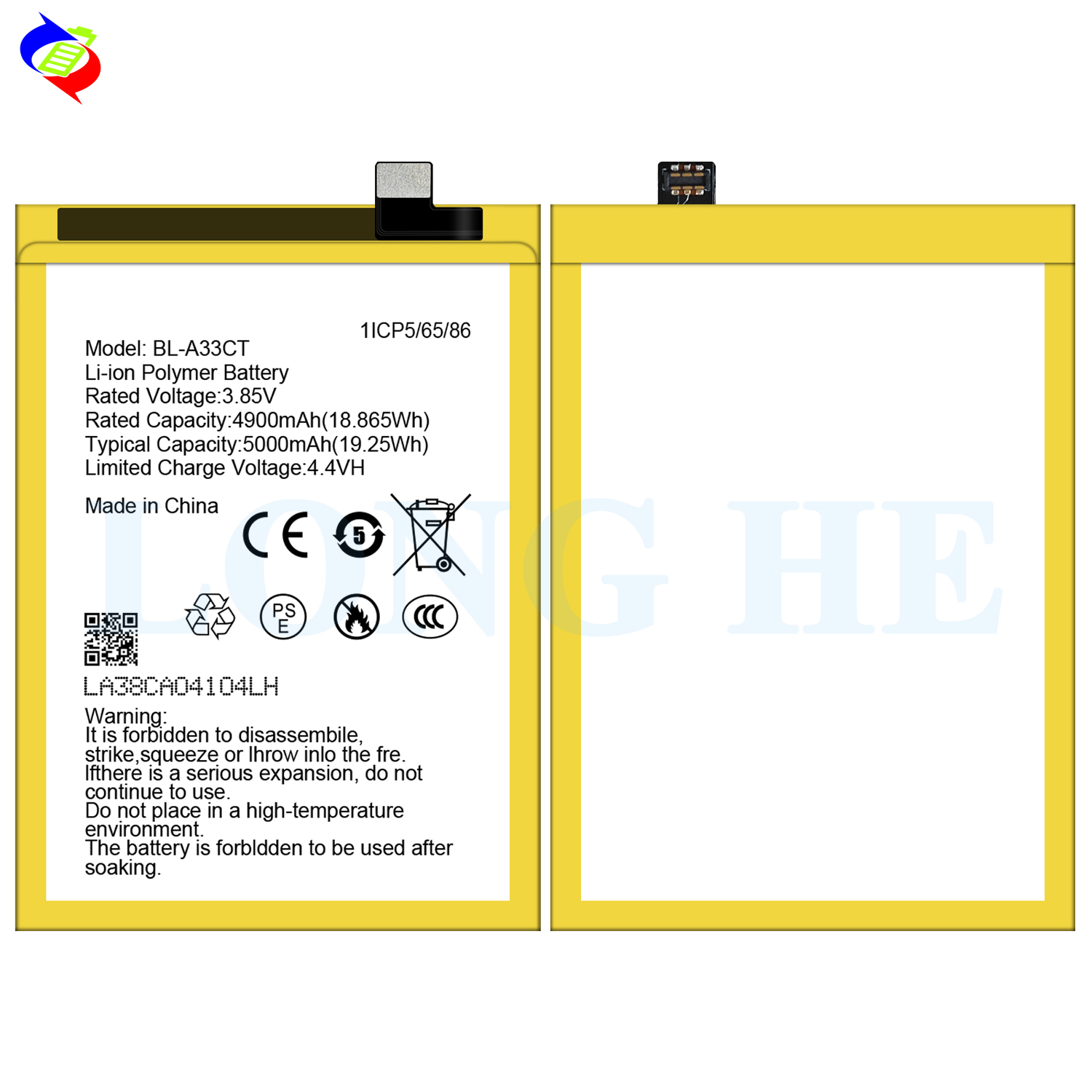 5000mAh 3.85V Rechargeable Li-ion Polymer Battery BL-A33CT for Mobile Phone General Mobile GM22