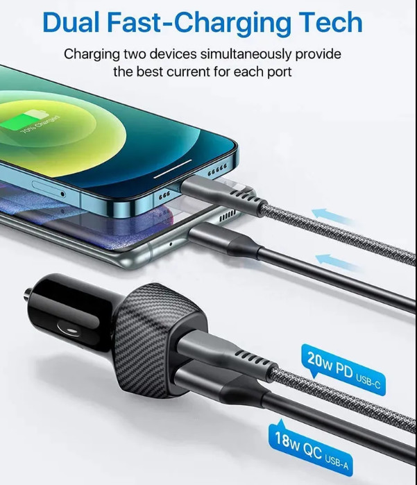 Fast Charging USB Car Charger Aluminum Alloy PD 18W Type C Car Fast Charger