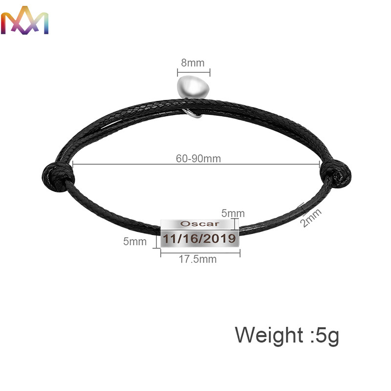 Handmade Braided SS304 Couple Bar Name Bracelet For Lover
