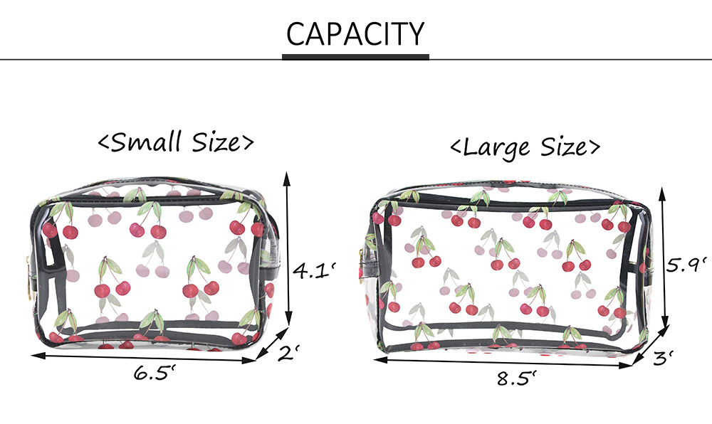 Cherry Print Travel PVC Cosmetic Toiletry Bag For Women