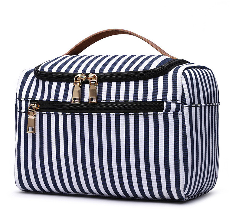 Portable Vintage Stripe Cotton Canvas Cosmetic Travel Case