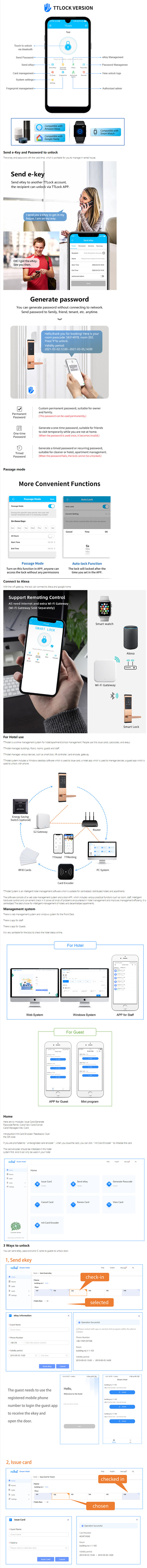 PIN Code Card Intelligent Door Lock APP Controlled Smart For Hotel Apartment