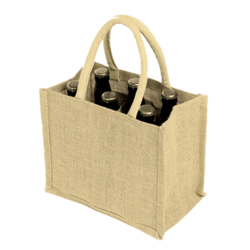 Custom Logo Printable 6 Bottle Wine Tote Bag Wasable Burlap Jute With Divider