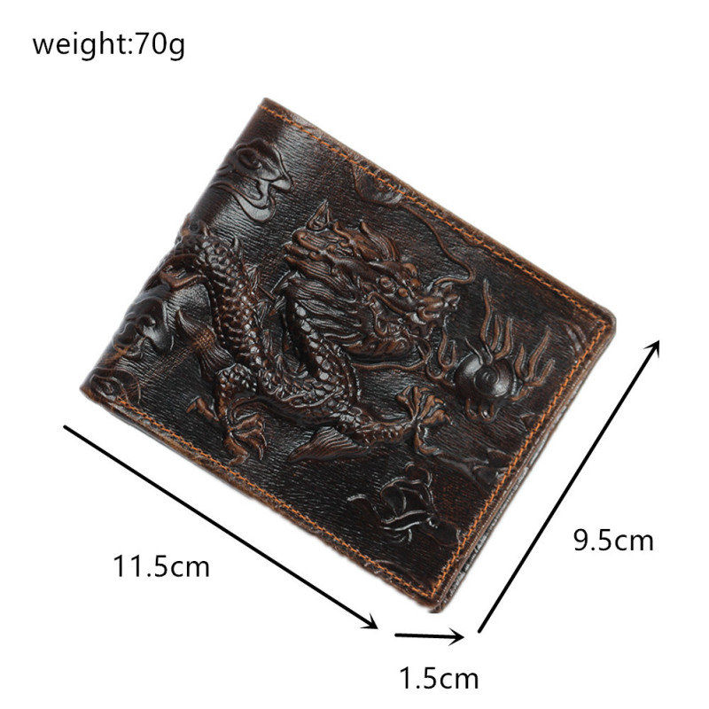 Oil Wax Dragon Front Pocket Bifold Handcrafted Genuine Leather Wallet