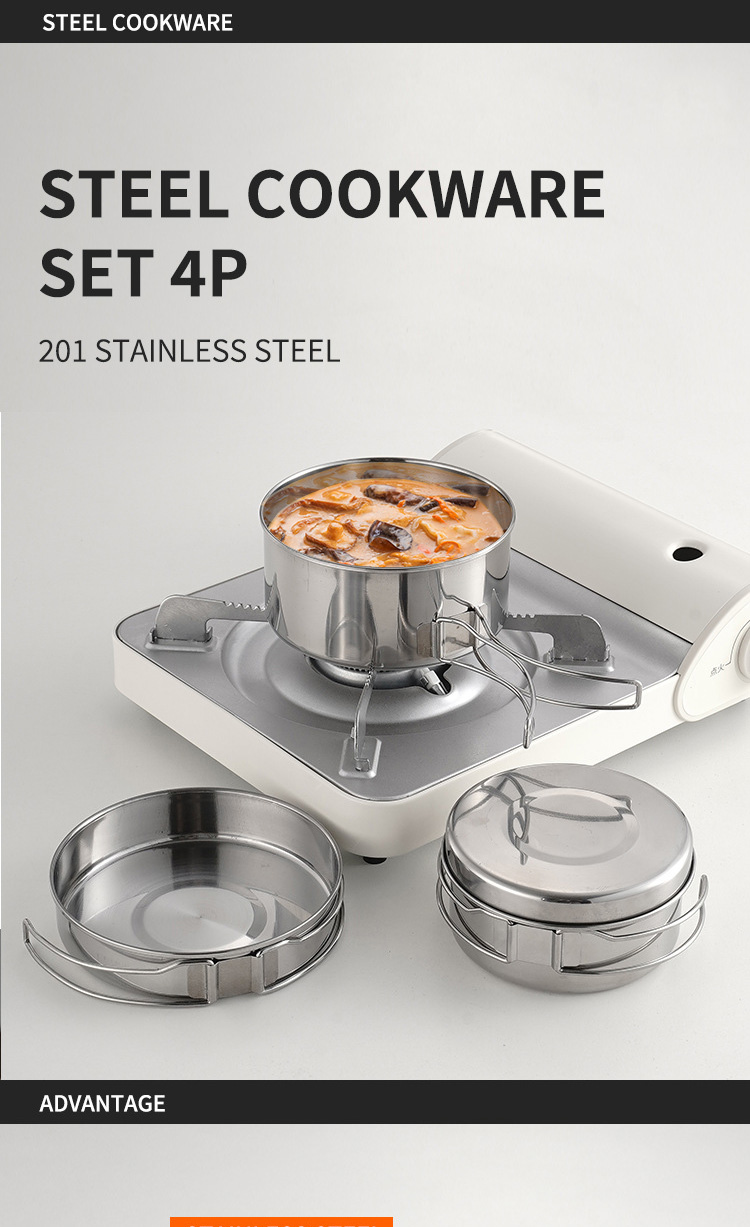 Stainless Steel Material Outdoor Cookware Set For Camping