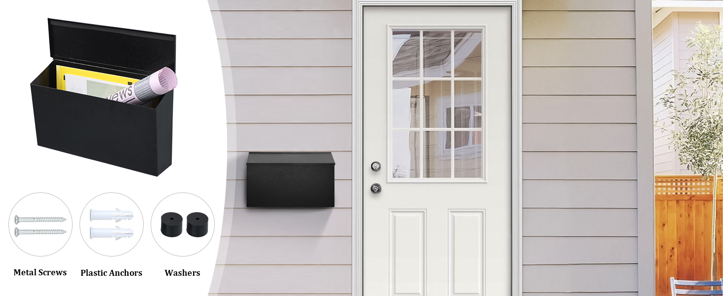 Wall Mount Locking Mailbox Large Capacity with Code Lock Black House Numbers Included