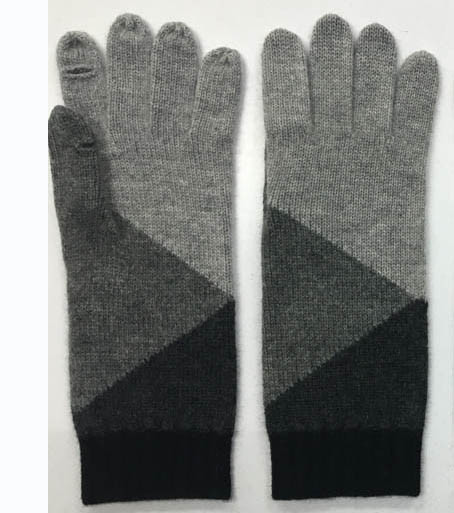 Cashmere Intarsia Knitted Gloves With Fingers / Asymmetric Pattern Open Slit
