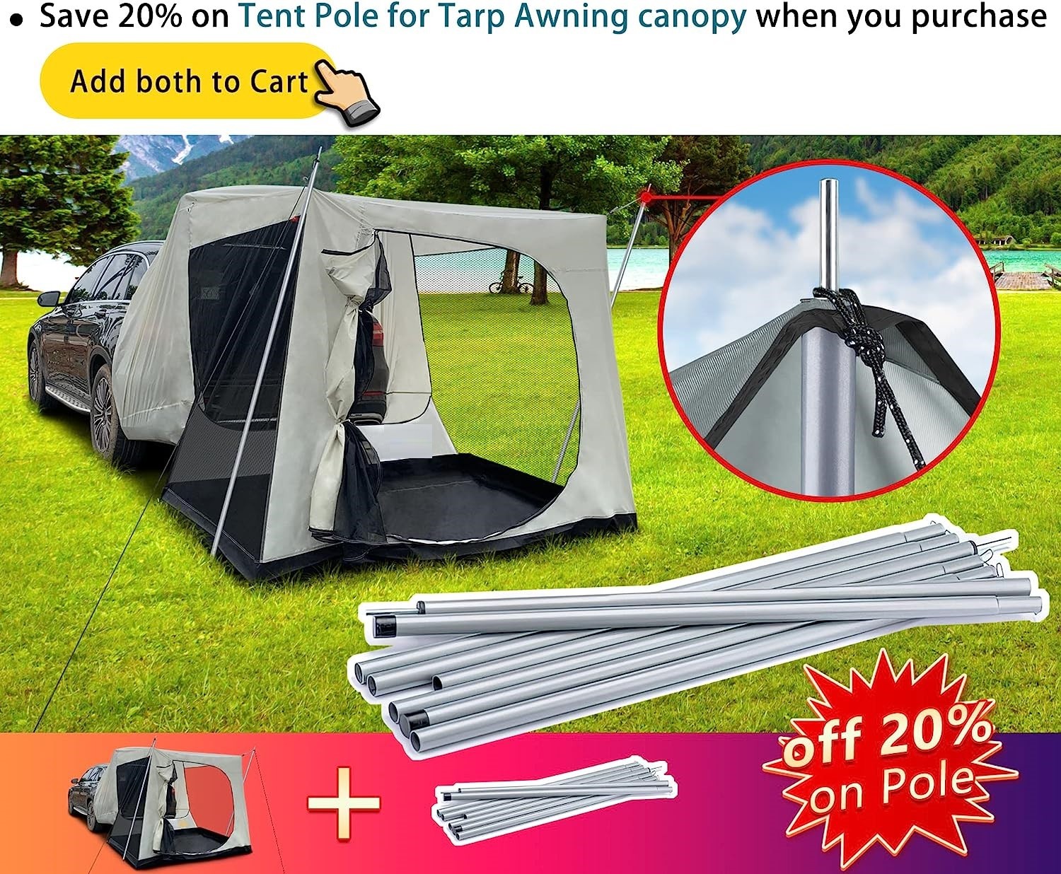 SUV Car Tent, Tailgate Shade Awning Tent for Camping, Vehicle SUV Tent Car Camping Tents for Outdoor Travel