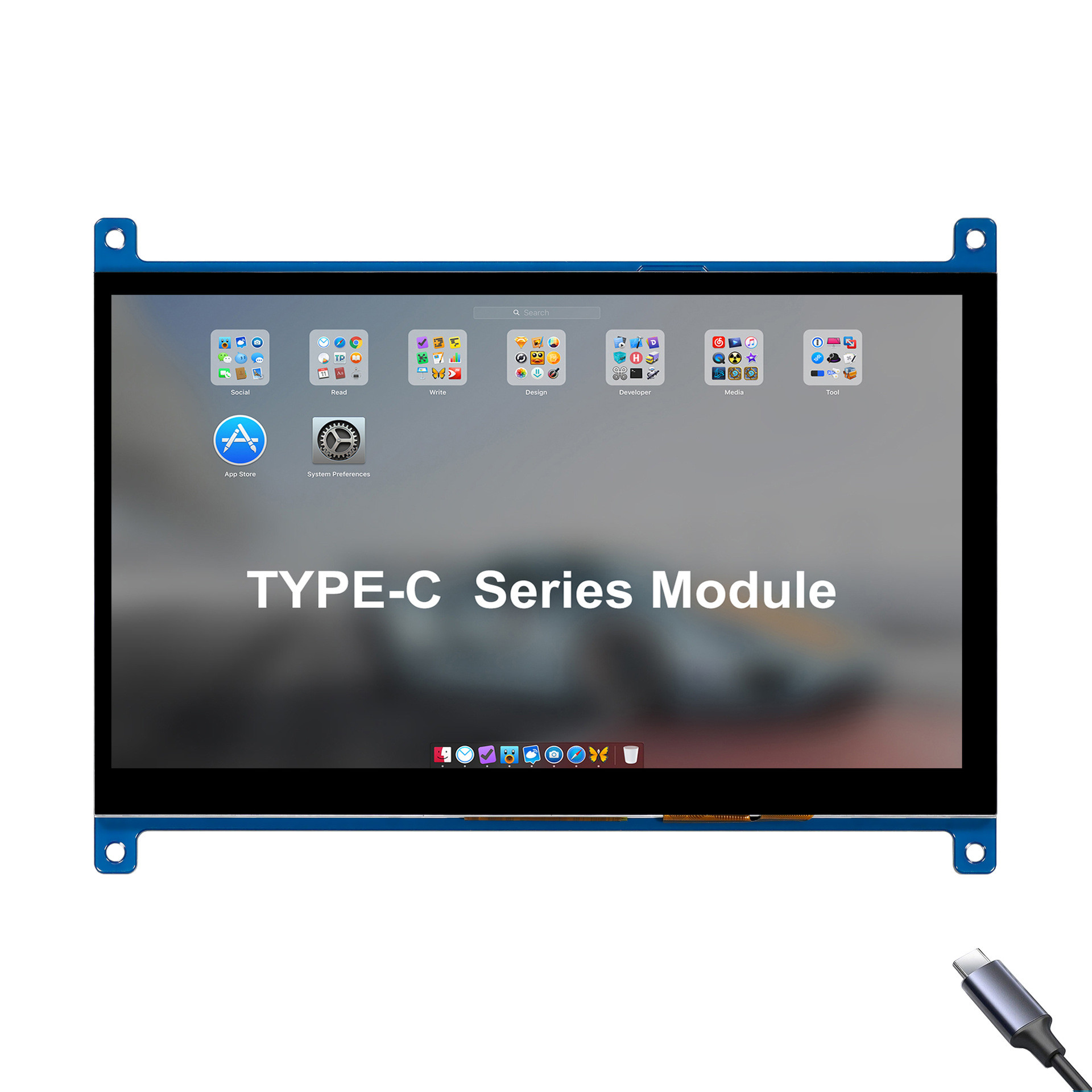 7 Inch TFT LCD Display Module, With PCBA TYPE-C Interface, 1024X600 Resolution, 350c/D