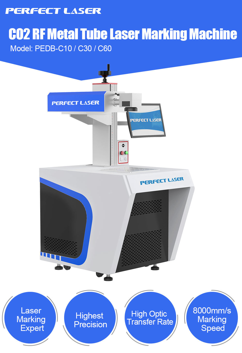 Data Networking Co2 Laser Marking Machine 110×110mm 10W/30W/60W Fast Speed