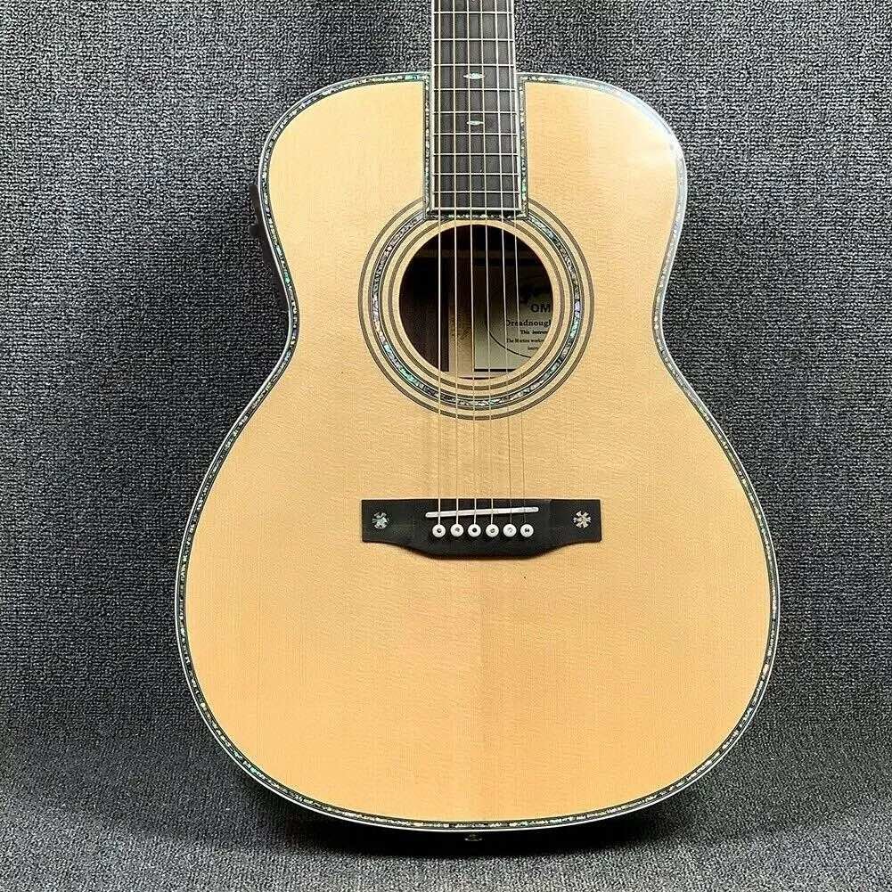 Custom Martin Style OM Style 42 Solid Spruce Cedar Top Acoustic Guitar Real Abalone Inlay with Vintage Gold Tuner