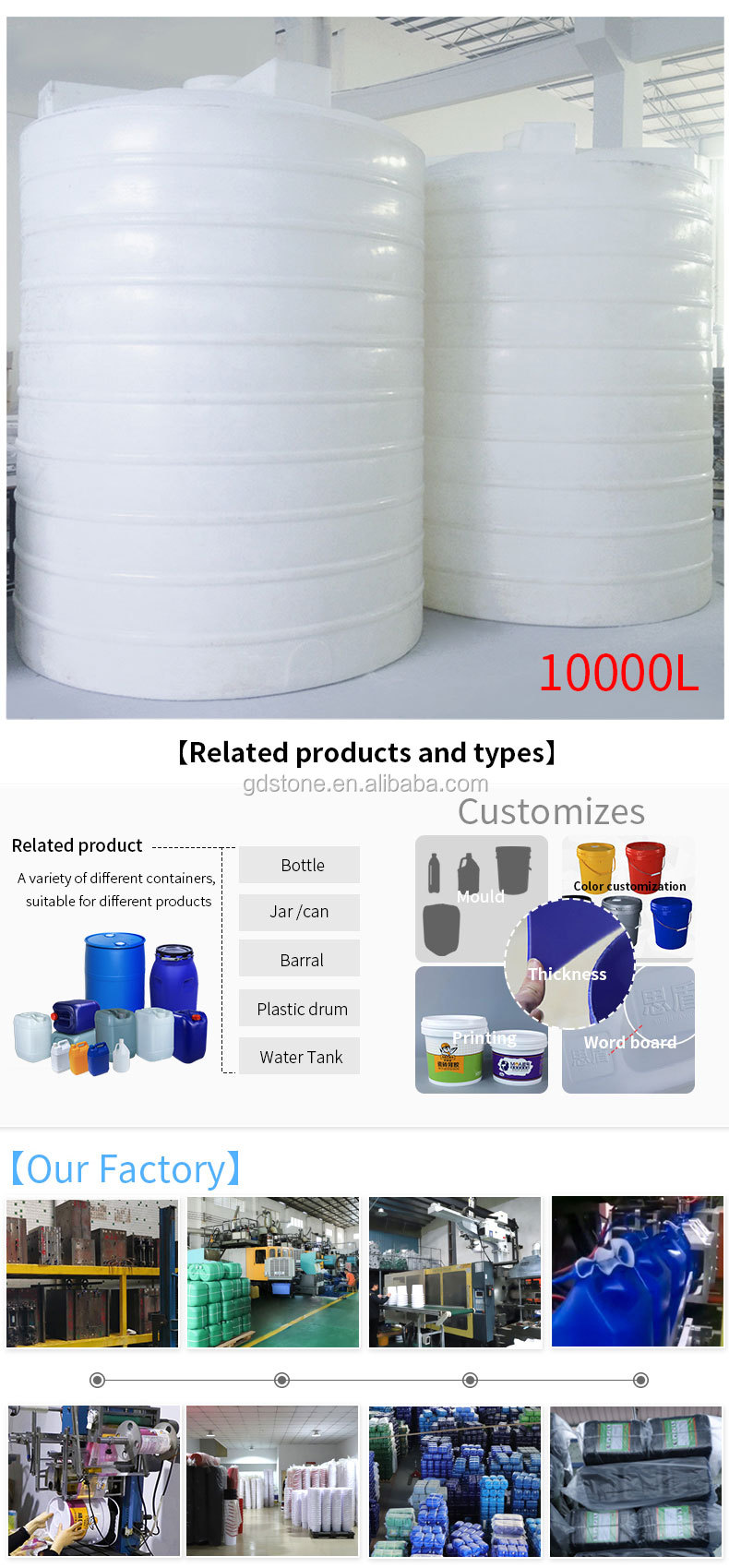 ISO 9001 Cylinder Outside Water Storage 1000 Ltr Water Tanks Top Dia 720mm