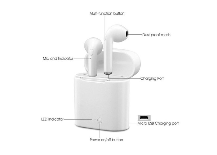 Cordless In Ear Bluetooth Earphones White Color Multi Function Button