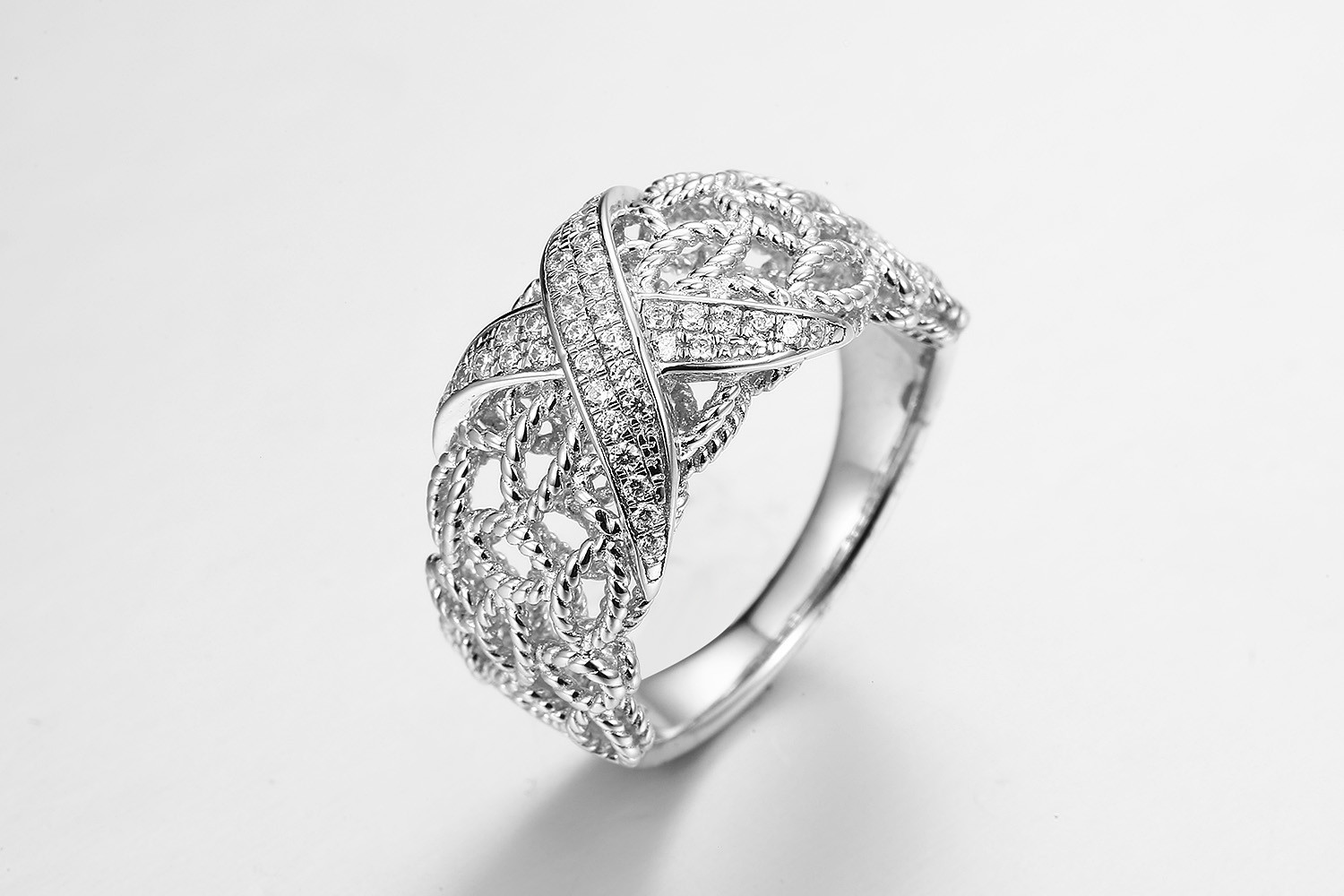 "Countless Knots" 925 Sterling Silver CZ Rings Tie up Wedding Present