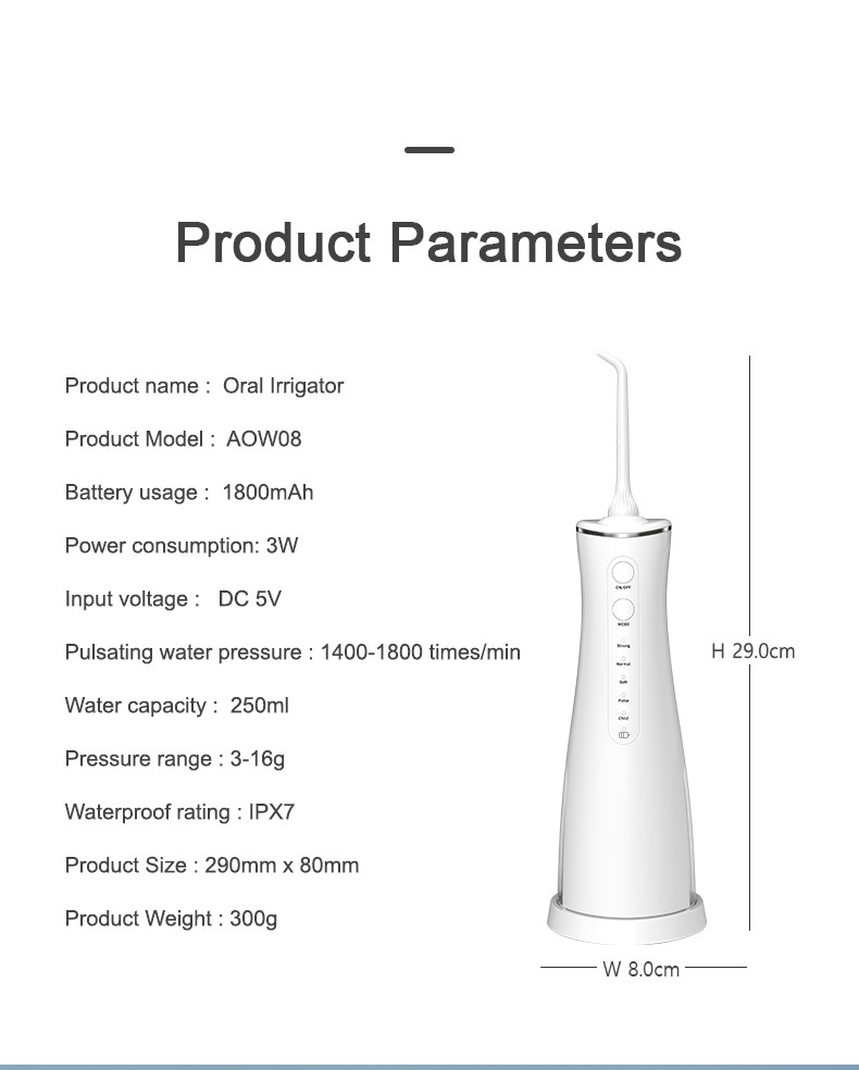 Cordless Durable Electric Oral Flosser , DC 5V Portable Power Floss Dental Water Jet