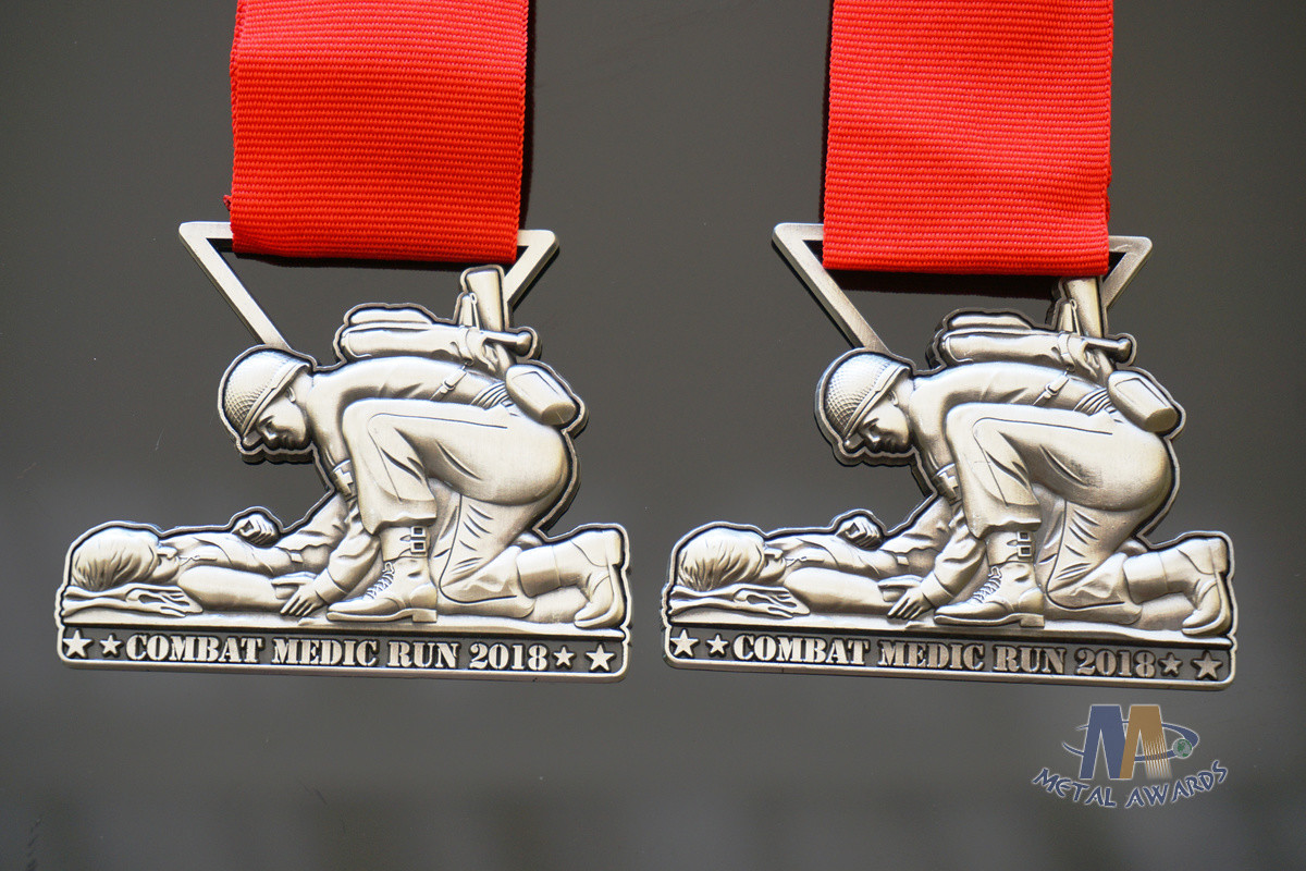 Custom 3D Race Running Awards With 864*38mm Red Ribbon Personalized