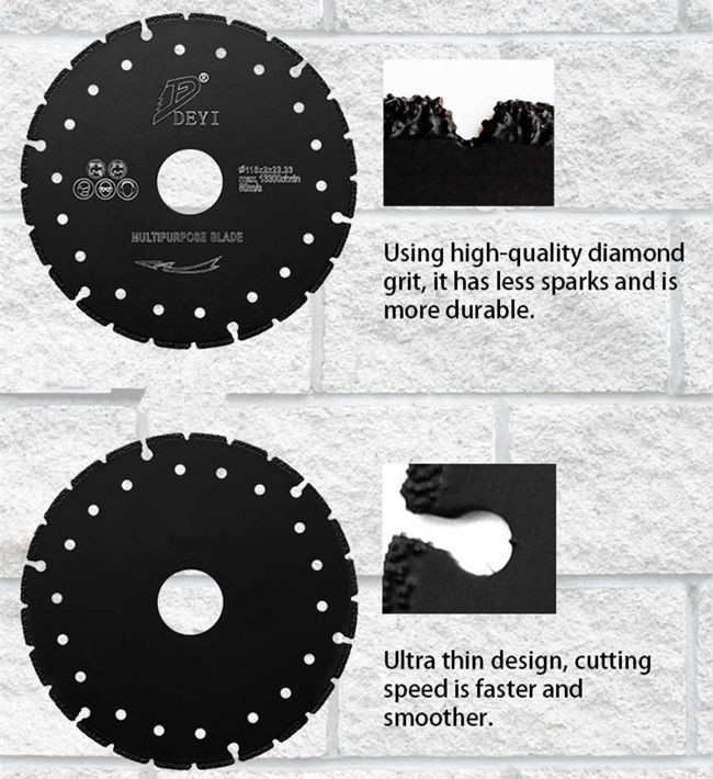 Deyi 2mm Thickness Diamond Saw Tools Black Cutting Discs Diameter 115mm
