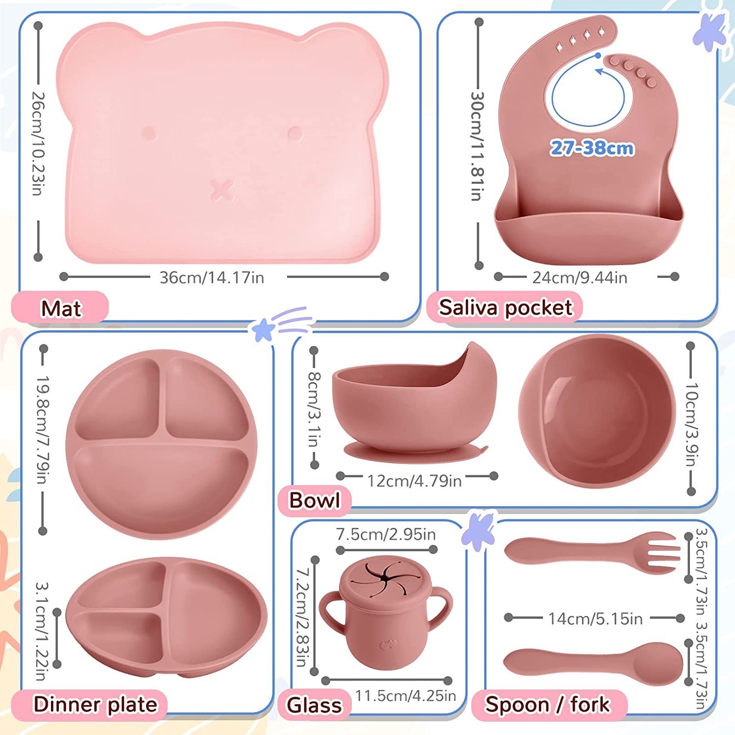 Lightweight Silicone Dinnerware Set Bib And Plate Adjustable For Toddler