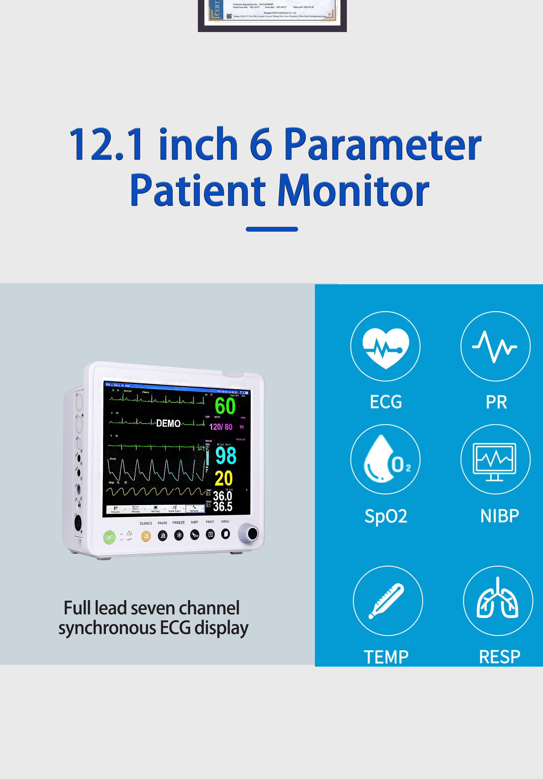 Support 16 Languages Wireless Central Monitor Multi Parameter Patient Monitor