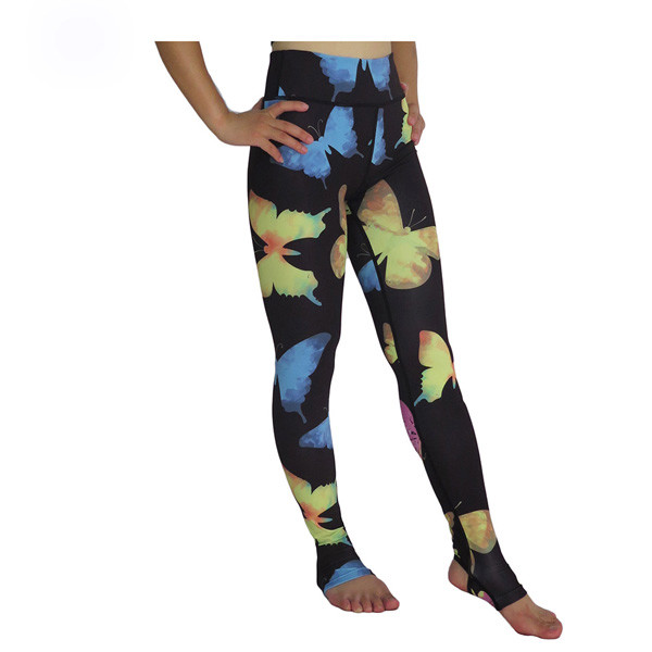 High Waist Ladies Yoga Clothes , Butterfly Sublimation Printed Skin Tight Yoga Pants