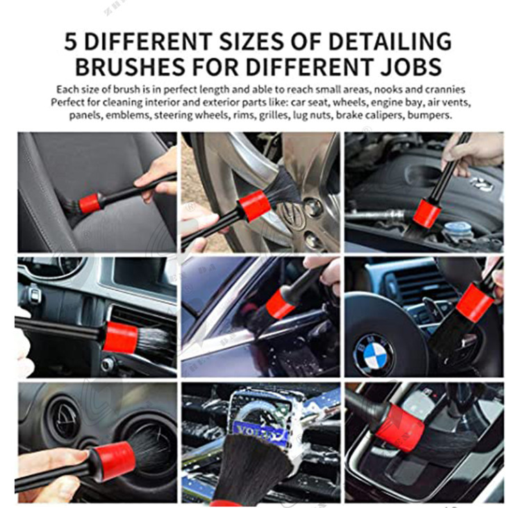 Soft Nylon Bristle 5 Pcs Car Interior Cleaning Brush Kit For Car Interior Panels