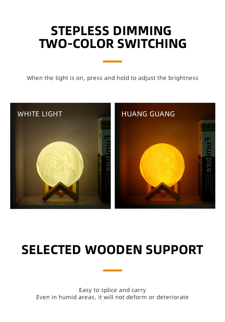 3D Lunar Moon LED Atmosphere Lamp 6000K DC 3.7V 10cm 12cm 15cm 18cm 20cm