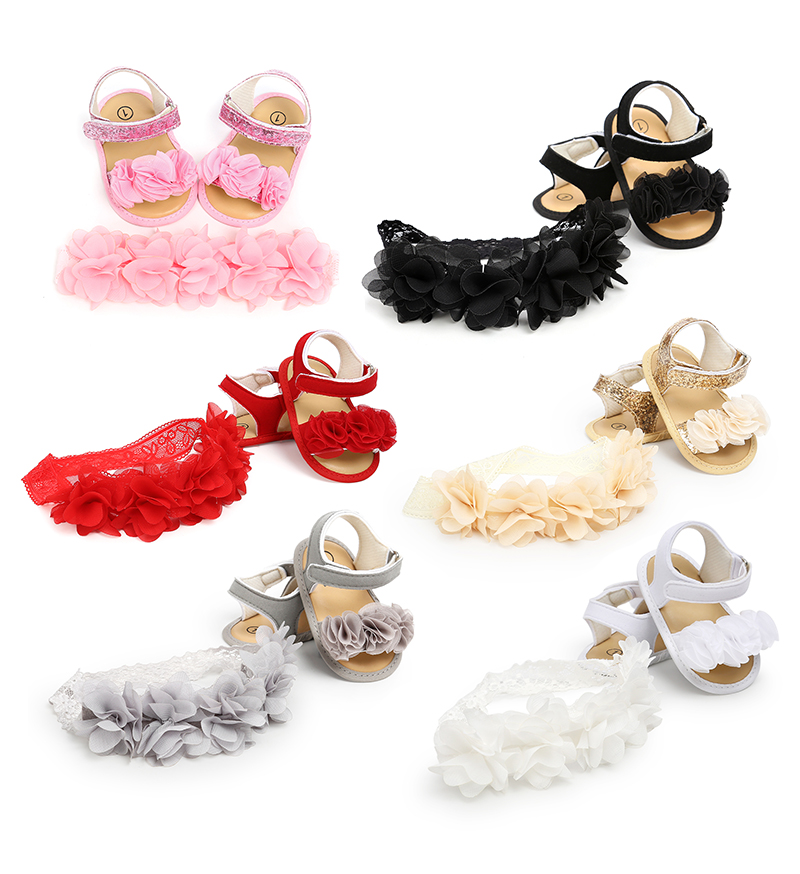 New style Lace flower hairpin lovely Princess barefoot baby girl sandals
