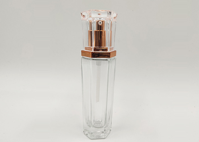 30ml 1oz Clear Glass Bottle Round / Square Multi Shapes With Lotion Pump