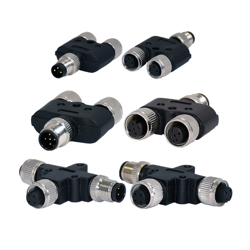 M12 Waterproof Connector A Coding 4pins 5pins Circular Female Y Type Assembly Connector