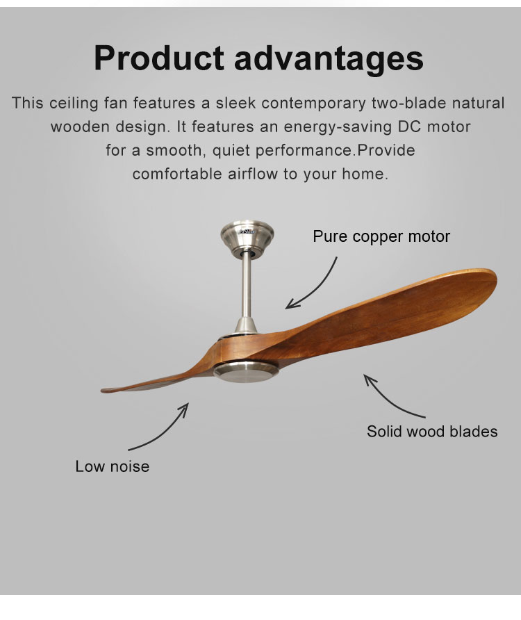 1stshine Dinning Room 52 Inch Ceiling Fan with Natural Wood Blades and without Light