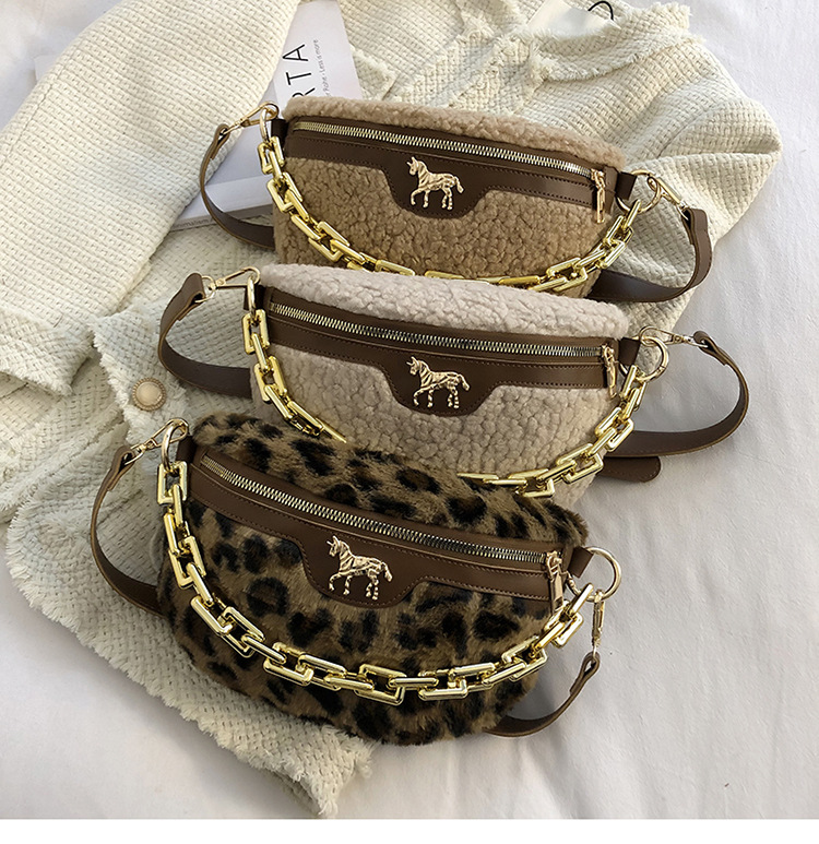 Plush Lambs Wool Fluffy Fur Women's Wait Bag Small Fashion Fabric Winter Female Bag Designer Handbags