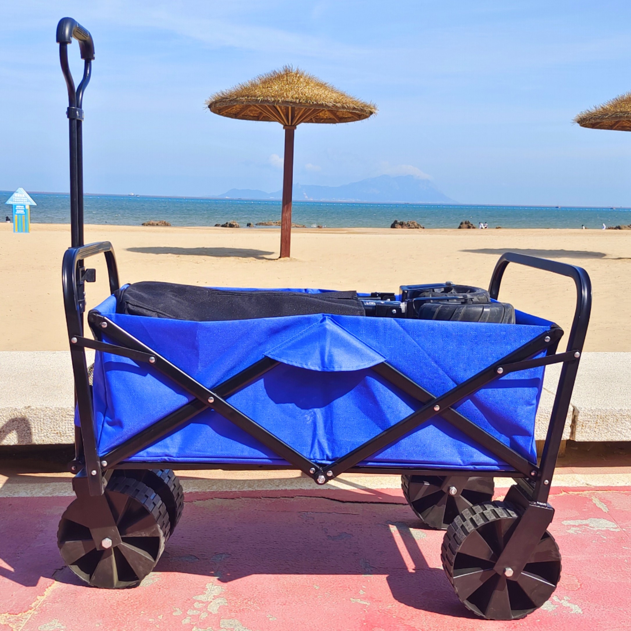 Folding Camping Cart Wide PP Wheels Large Capacity Collapsible Beach Wagon Cart