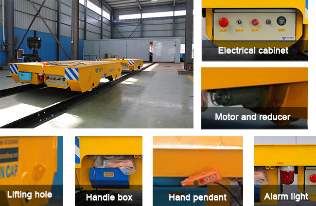 Battery Powered Electric Flat Rail Transfer Cart with Wireless Remote and Hand Combined crane