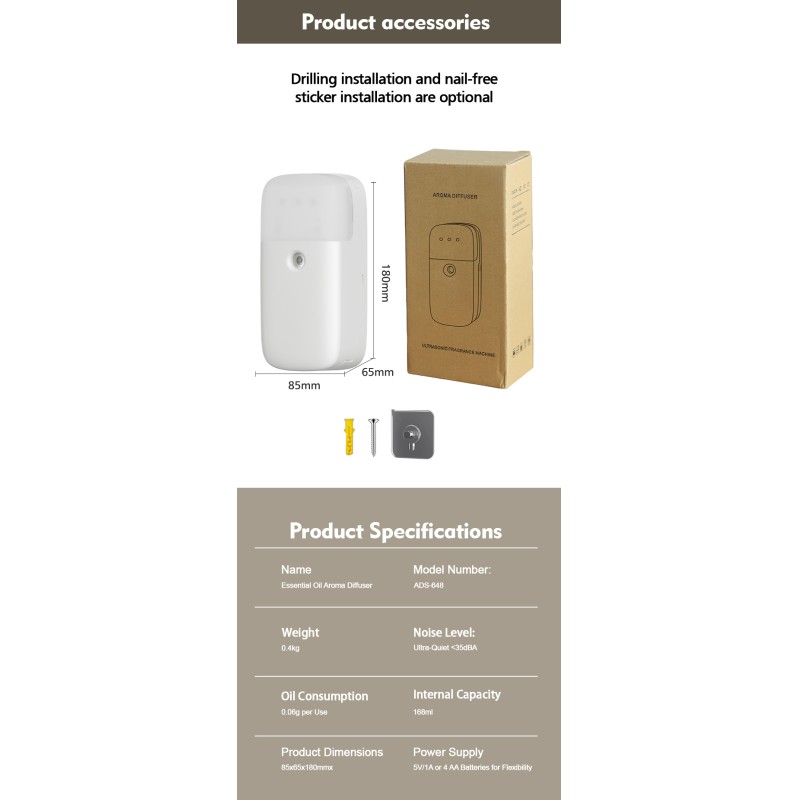 168ML Ultrasonic Air Humidifier Aroma Diffuser with Rechargeable Battery Aromatherapy Function and Electric Power Source