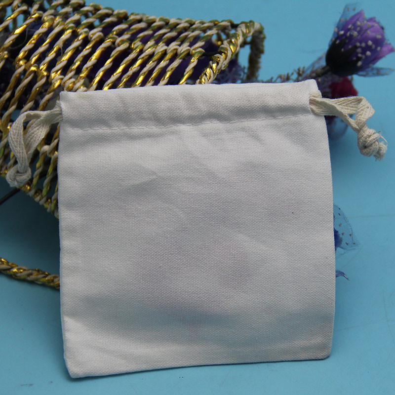Small Plain Cotton Drawstring Bags , Rope Handle White Cotton Drawstring Pouch