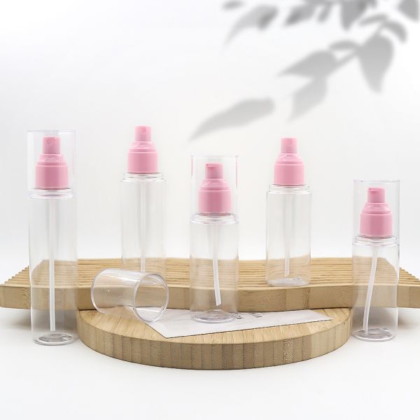 PET Plastic Spray Bottle with Multiple Pump Colors and Customizable Cap Options for Cosmetic and Personal Care Packaging