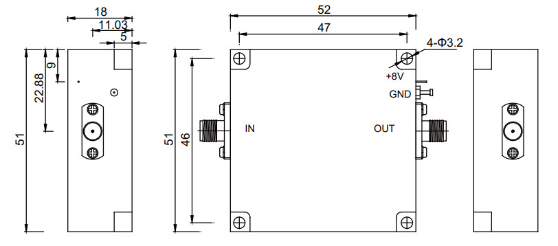 3 - 5 GHz C Band Amplifier P1dB 36 dBm Broadband RF Amplifier