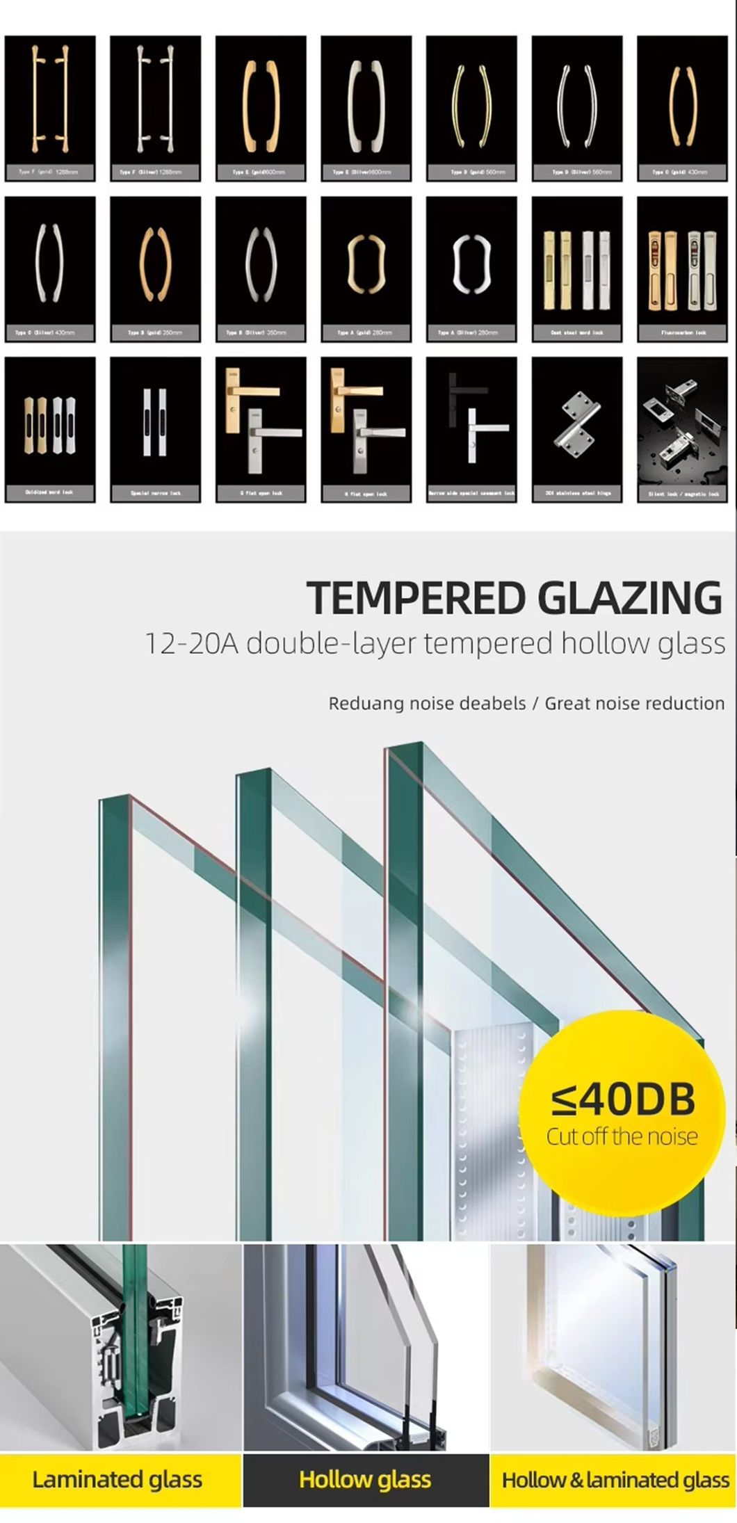 Aluminum Sliding Door, Soundproof Glass Door, Energy-Saving, Quiet
