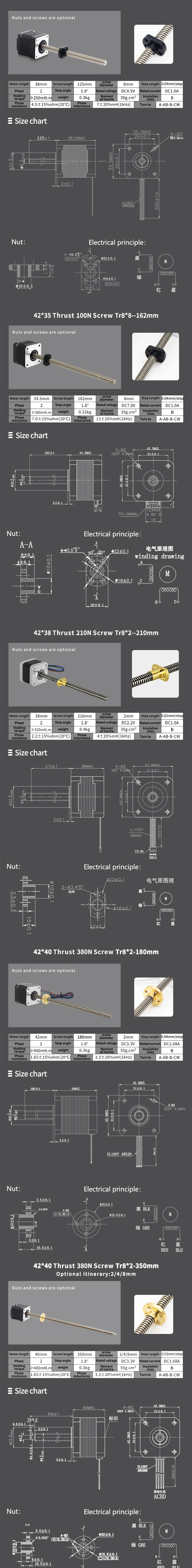 1A Rated Current Nema 14 Stepper Motor with 35mm Hybrid Micro Trapezoidal Threaded Rod