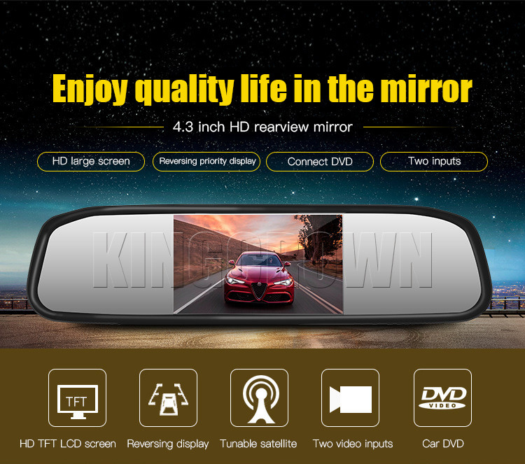 Auto Adjusting Brightness Vehicle Rear View Mirrors 4.3" LCD Screen With Universal Mount