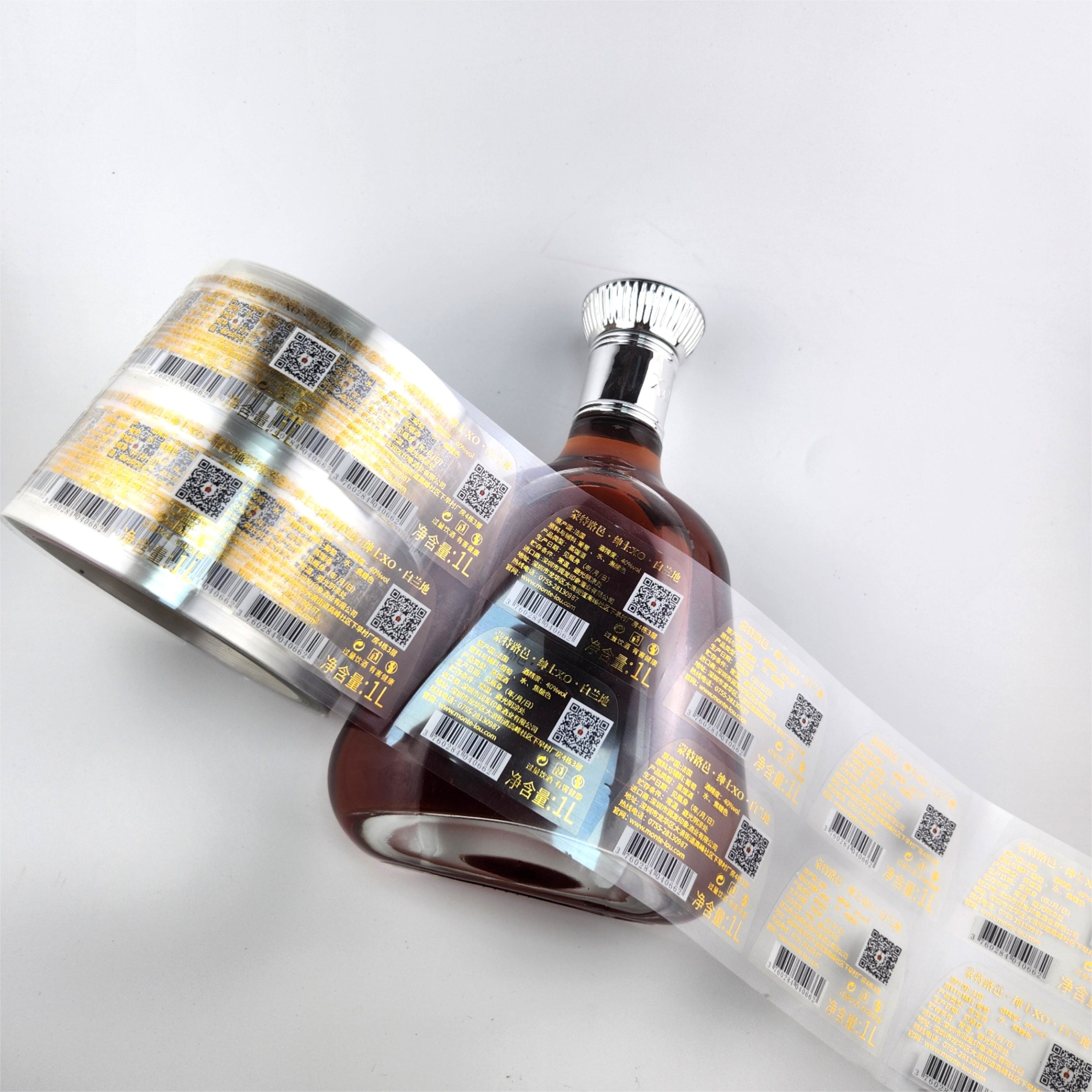 Custom Adhesive Whisky & Brandy Red Wine Label Roll Printing Liquor Beer Bottle Labels