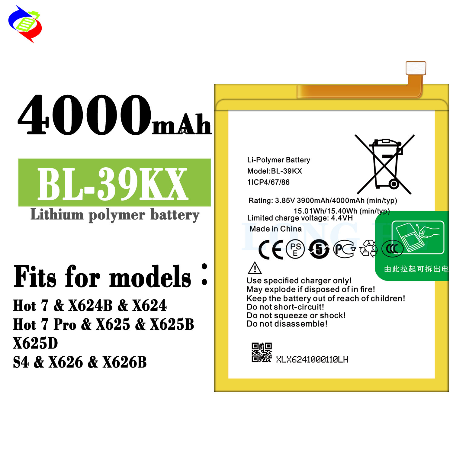 Cells 4000mAh BL-39KX Hot7 Pro X624 Hot7 mobile phone battery for-infinix X625 battery