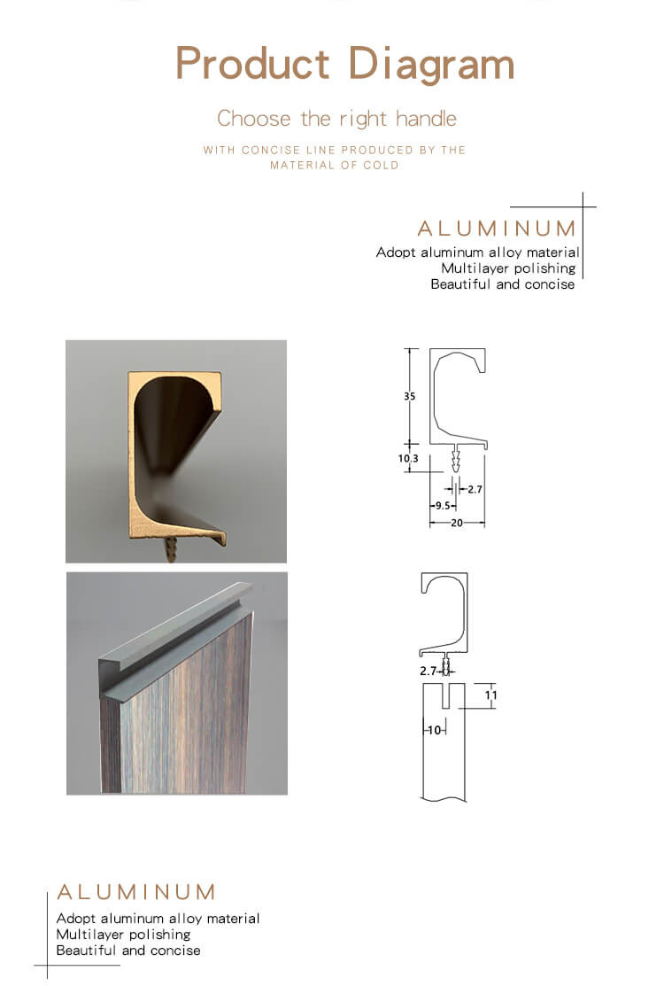 SGS Kitchen G Aluminum Profile Zinc Alloy Gold Cabinet Handle