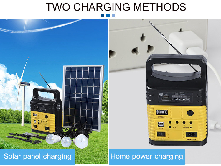 7500mah Portable Solar Power System Kit With Built In FM Radio MP3 Mini Outdoor Camping