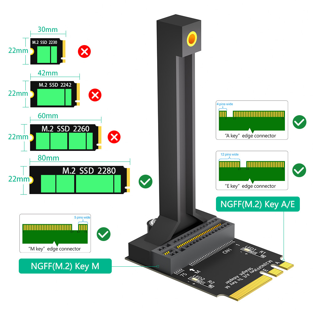 NGFF (M.2) Key-M Nvme SSD To NGFF (M.2) Key A / E Adapter Enhance Your System