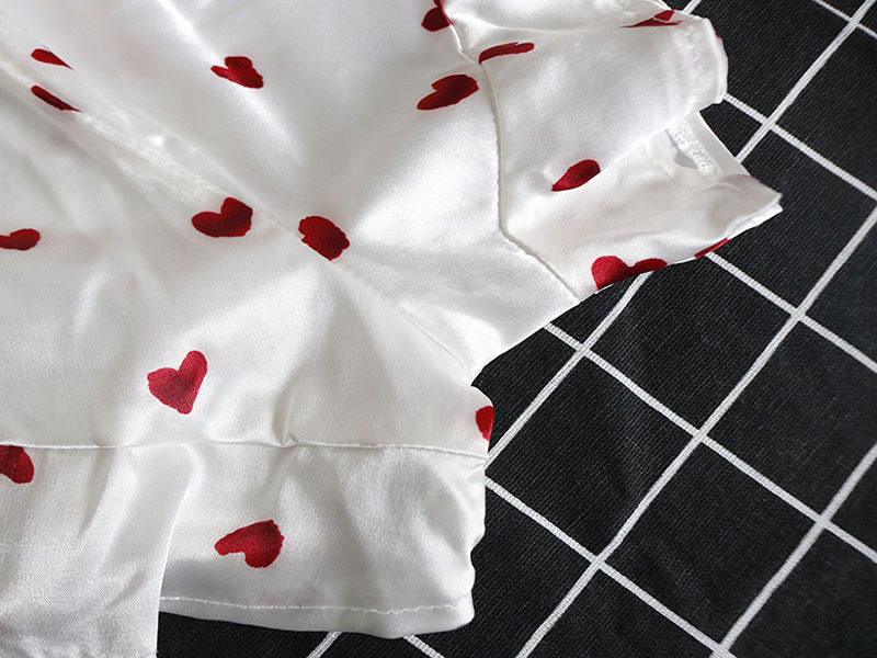 Sweet Cute Sleeveless Short Nighty Sets Sexy Soft Satin Heart Pajama For Women